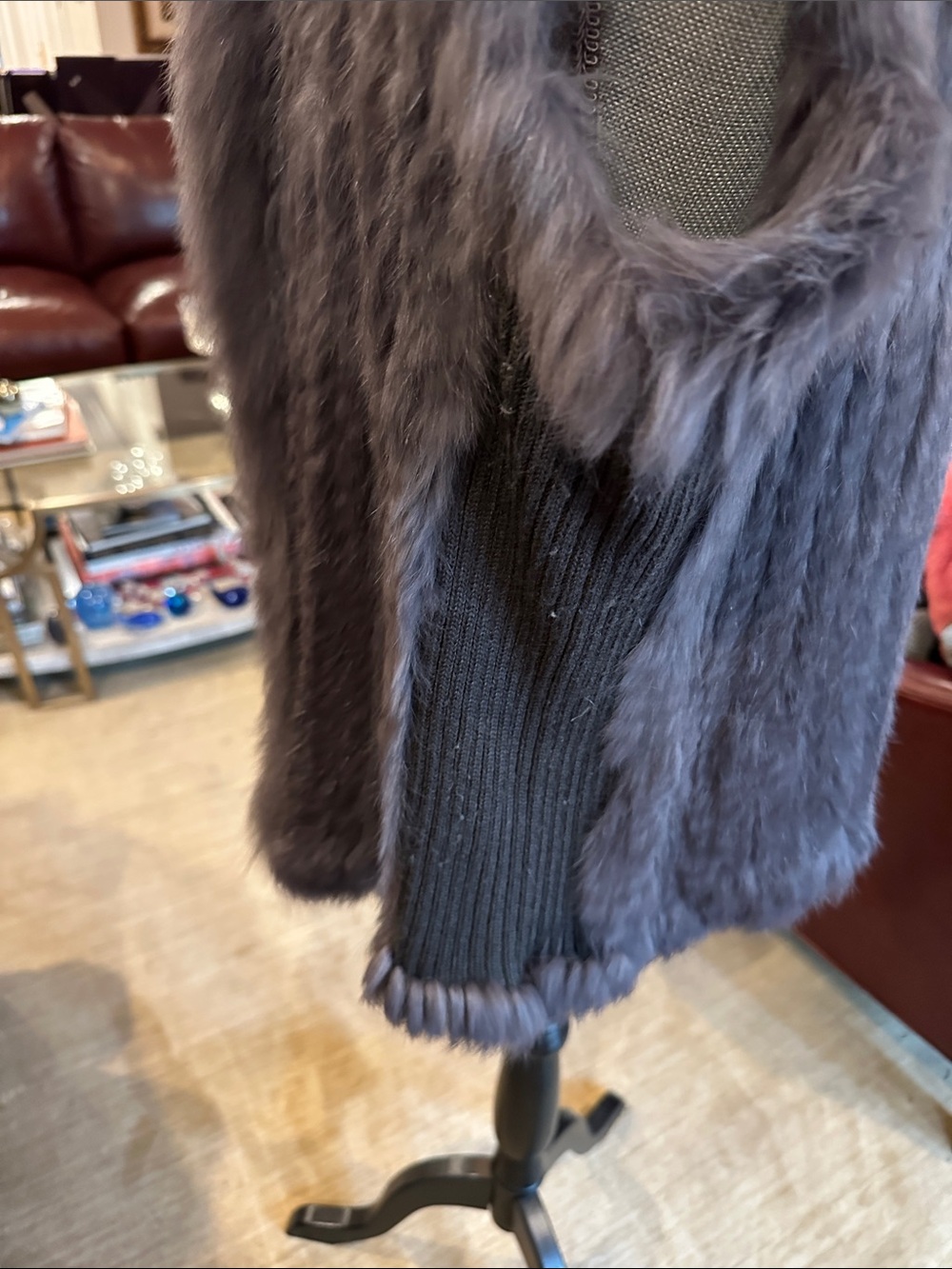Luxury Women's Rabbit Fur Vest - Slate Gray - large - Picture 4 of 5
